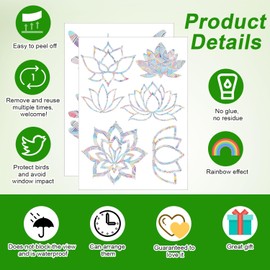 4 Sheets Anti Collision Window Clings, Rainbow Reflection Window Sticker to Prevent Bird Strikes Bird Alert Static Glass Decals Window Strike Prevention Decals (Dragonfly, Lotus)