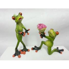 Pair of Frogs Artificial Stone Grass Green