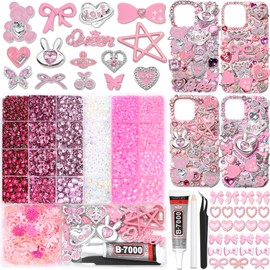 Sliver Pink Junk Case Charms with Bedazzled Kit Y2K Junk Charm