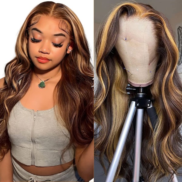 Ombre Lace Front Wig, Real Hair, 150% Density, 13 x 4 (33x10 cm), HD Transparent Honey Blonde Lace Front Wig, 4/27, Body Wave Lace Front Wigs, Real Hair, Highlight, Glueless Wigs,