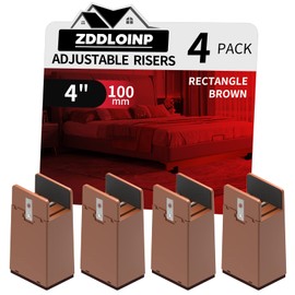 ZDDLOINP Bed Risers with Adjustable Screw Clamp, Fits Foot Thickness of Bed from 0 to 1.5 Inch, Elevation in Heights 4 Inch Heavy Duty Risers for Sofa Desk Table Cabinet Supports (4Pack, Brown)
