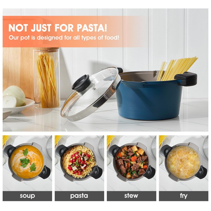 ACTIV CUISINE 8.5qt Pasta Pot with Strainer Lid, Cast Aluminum