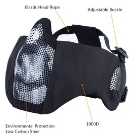 AOUTACC Airsoft Protective Gear Set, Half Face Mesh Mask with Ear Protection and Tactical Goggles for Adult Men Women BBS Paintball Shooting CS Survival Games Cosplay (WB)