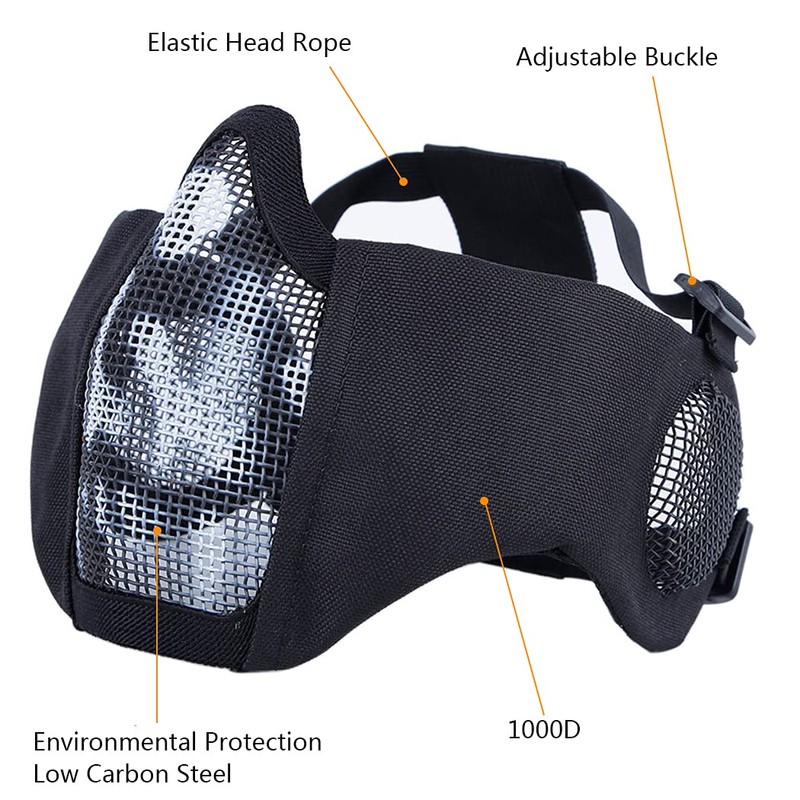 AOUTACC Airsoft Protective Gear Set, Half Face Mesh Mask with
