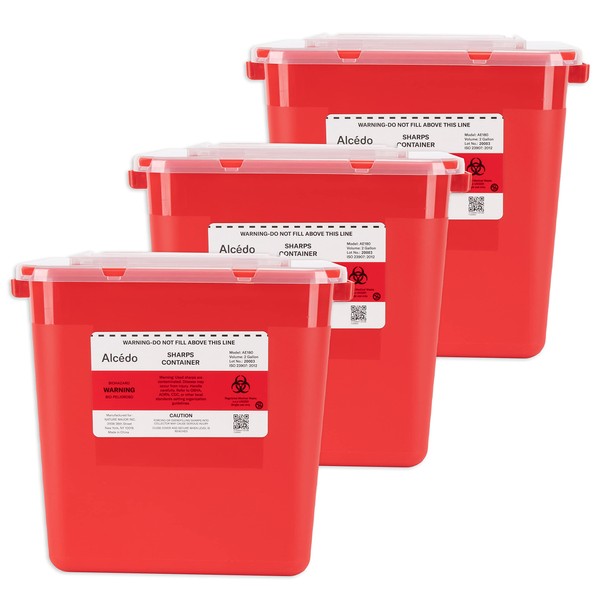 Alcedo Sharps Container for Home Use 2 Gallon (3-Pack), Biohazard