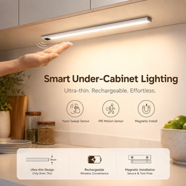 Rechargeable LED Cabinet Light for Indoor Spaces – Ultra-Thin Motion Sensor Bar Lamp for Kitchen, Closet and Night Lighting