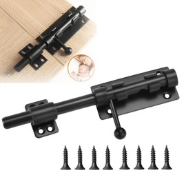 Luckwaii Heavy Duty Slide Gate Latch Bolt Safety Door Lock Bolt with Padlock Hole, 195MM Length Latch Lock SUS304 Stainless Steel Slide Bolts Lock with Screws for Bedroom Toilet (8 Inch Matte Black)