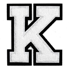 Letter K - Chenille Stitch Varsity Iron-On Patch by pc, 4-1/2", White/Black, TR-11648