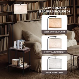 EOEYYOYB Floor Lamp with Table & Drawers, End Table Lamp with USB Charging Portt Power Outlet and Shelves, Side Table Reading Light with 3 Color Temperature Led Bulb Included for Living Room, Walnut