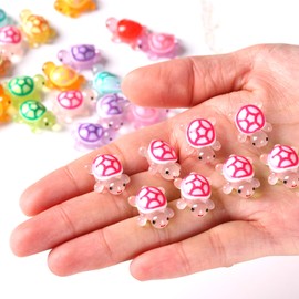 50pcs Luminous Mini Resin Turtles, Resin Animals, Mini Turtles, Marine Craft Decoration, Suitable for Decoration of Gardens, Parties, Miniature Landscapes (Baby Pink)