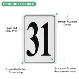M METERXITY Aluminum Number Sign 31, 11.8 Inch House Numbers and Metal Letters, Parking Spot Letter Signs, Metal Letter Wall Decor for Garden/Door/Mailbox [Black Text On White]