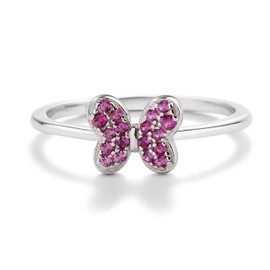 Precious Pieces Girls Sterling Silver Butterfly Baby Ring with CZs Simulated July Birthstone Ring for Kids (Size 1)