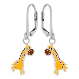LOVE YOUR CITY Small Giraffe Earrings, Animal Jewellery Gifts for Girls, Children, Children's Jewellery Made of 925 Sterling Silver with Enamel. Comes in a Small Gift Box, Sterling Silver