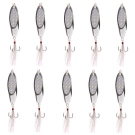 Shaddock Metal Spoon Fishing Lures 10pcs Spinner Baits for Trout Bass Salmon Freshwater Saltwater with Feather Treble Hook 5g-28g (10pcs/box-Mixed Kit(5g-28g))