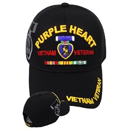 Purple Heart Vietnam Veteran Baseball Cap, Military Service Hat, Black