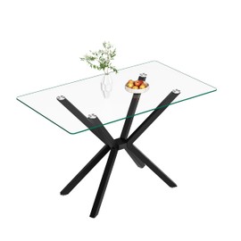 Modern Rectangular Glass Dining Table with Tempered Glass Top and Metal Legs - Perfect for Home, Kitchen, Dining Room