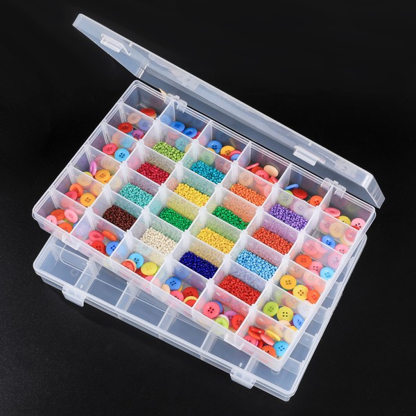 LAifu 2PCS Plastic Stackable Organizer Container with Adjustable Dividers, Clear