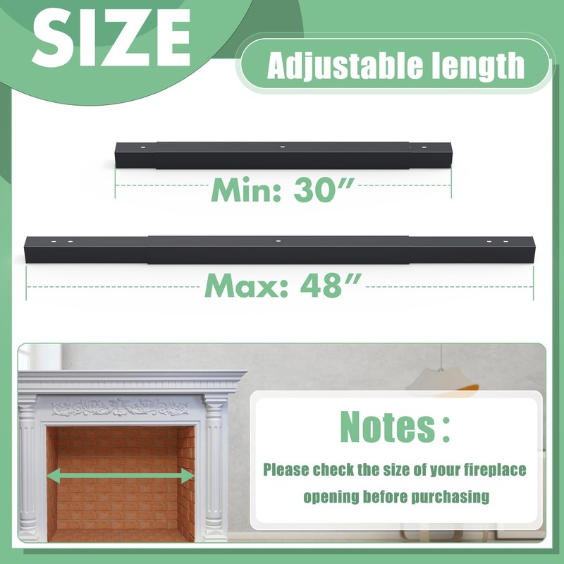 Memrita Adjustable Fireplace Curtain Rod and Valance Kit, Fireplace Curtain