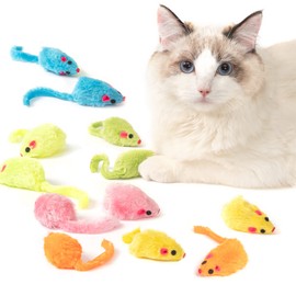 MeoHui 12PCS Rattle Cat Mouse Toys also Prefilled Catnip, 2.36” Mice Body Size, Faux Fur Cat Mice Toys with Plastic Body, Interactive Catnip Toys for Indoor Cats Play Fetch