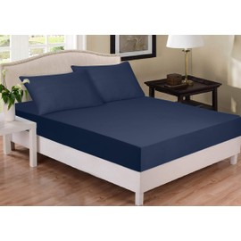 ZIMEL HOMES- 30cm Deep Jersey Fitted sheet-100% Pure Cotton Super Soft Luxury Premium Quality bedding with strong durable elastic hem (Navy, King: 160 X 200 cm)