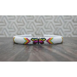 Native American style Southwestern Beaded Headband Beaded Barrette, Gift of her (White Butterfly, One size)