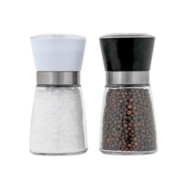 Kamenstein Glass Spice Grinders with Adjustable Ceramic Mechanism, Set of 2 - Prefilled Salt & Pepper Grinders for Kitchen Countertop Use, Durable & Refillable Food Prep Tools