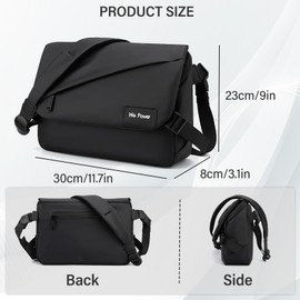 FuninCrea Men's Shoulder Bags 4 Zippered Pockets Messenger Bags for Men, Mens Crossbody Bag Flap Style Cross Body Bag Men with Removable Shoulder Strap and Key Ring for Daily Use (Black)