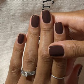 Short Press on Nails Square Brown Nails Set,KQueenest Fall Nails,Glazed Gel Nails Press on Acrylic Nails Pure Fake Nails Short Nails Glue on Natural Petite False Nails Real Dark Stick on Nails