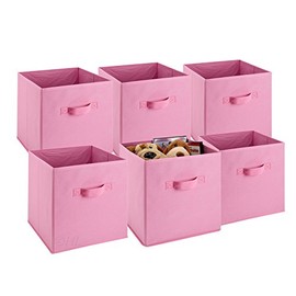 Handy Laundry 6-Pack Foldable Cube Storage Bins – Decorative Collapsible Organizer for Shelves, Closets, Underbed, Clothes, or Kids’ Toys (Pink)