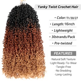 Yanky Twist Crochet Hair Pre Looped 16 Inch Pre-twisted Fluffy Curly Braiding Hair Senegalese Twist Braids Natural Bohemian Brown Blonde Ombre Crcochet Hair for Black Women