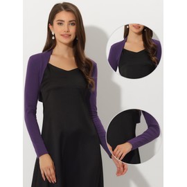 Allegra K Women's Crop Bolero Cotton Elegant Solid Color Long Sleeve Shrug Purple S