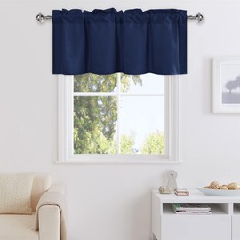 DWCN Valance Curtains for Living Room, Navy Valances for Small Window, Farmhouse Solid Short Topper -1 Panel, 42 X 18 Inch, Navy Blue