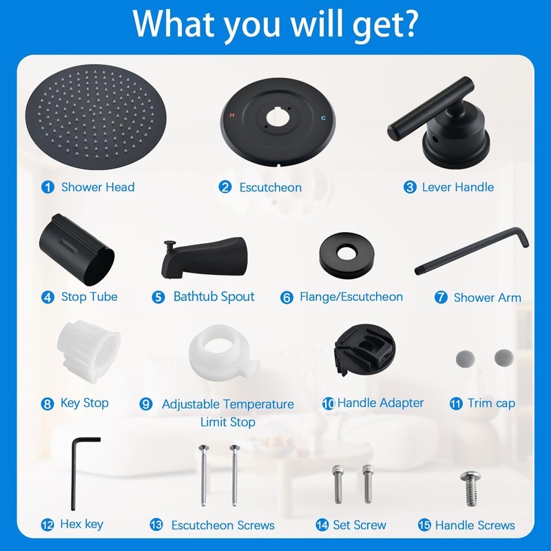Replacement for Moen Shower Faucet Trim Kit, 12" Rainfall Showerhead,