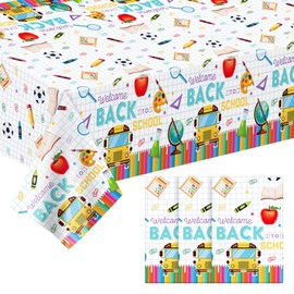 VIDELY 3 Pack Back to School Party Tablecloth First Day of School Plastic Party Table Covers Plastic Waterproof Tablecloths Welcome Back to School Theme Party Decorations Supplies, 51 x 86 Inch