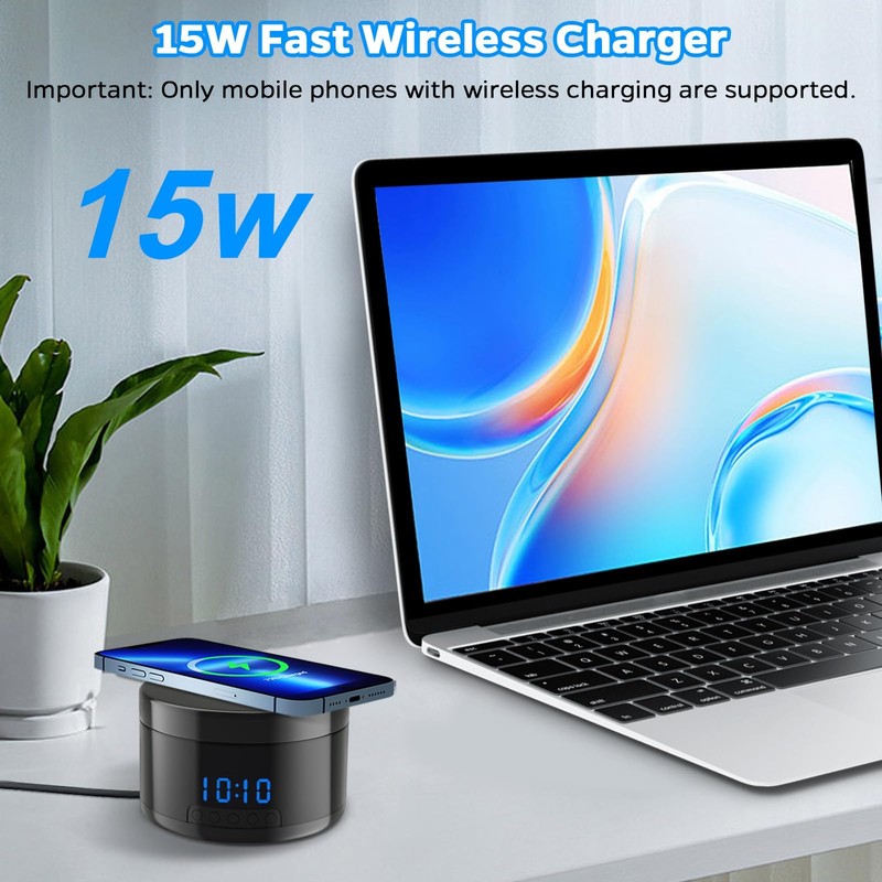 Indoor Camera with Clock and Wireless Charging, 1080P WiFi Cameras