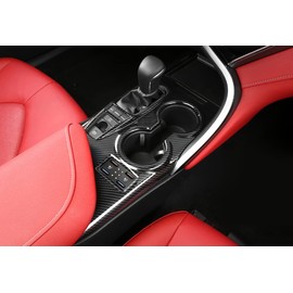 Kadore Front Cup Holder Center Console Knob Cover Trim for Toyota Camry XSE XLE 2018-2022 2023 2024 Carbon Fiber Style LHD 1pc (with Seat Heater Location)