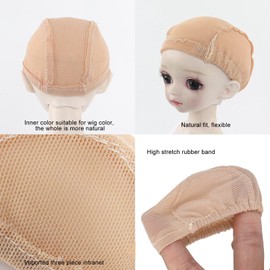 Doll Wig Net Cap, 2pcs BJD Doll Liner Weaving Cap Doll Wig Net Cap Costume Wig Cap Hat Accessories DIY Mini Doll Hat Hair Set Wig Mini Hat (1/6 Head Circumference 15.5-17.5C)