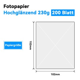 XiaoLidm 200 Blatt Fotopapier 10x15 cm, 230g/m² Inkjet Hochglänzend Fotopapier, Photo Paper für Tintenstrahldrucker