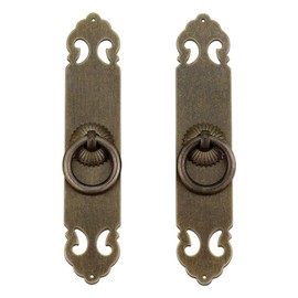 Tiazza 2Pcs Chinese Vintage Style Antique Brass Straight Plate Pull Handle Knobs Drawer Cabinet Bookcase Wardrobe Doors and Windows Handle