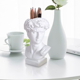 STOBOK Desk Decor Pencil Holder Mini Flower Pots David Sculpture Pen whaite david sculpture david bust statue resin stationary holder Holder Resin Makeup Ceramic Vase Desk Decor Pencil Holder