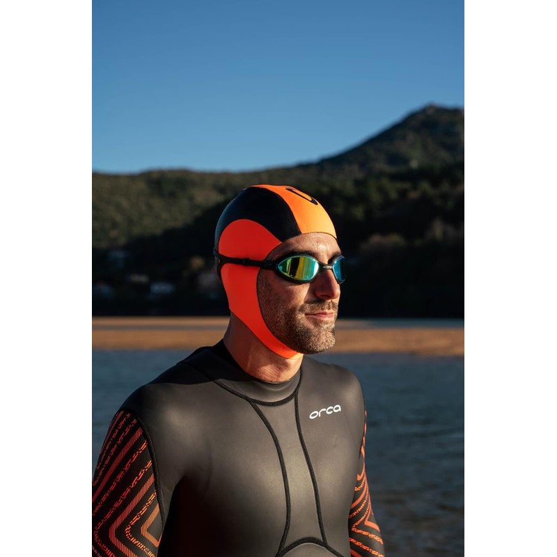 ORCA Neoprene Wetsuit Swim Cap Hat - Hi-Vis Orange -