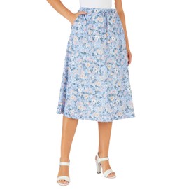 Damart - Print Jersey Skirt, Blue Floral, 14/16