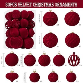 30 adornos de bolas de Navidad de terciopelo, adornos de Navidad inastillables para colgar en el árbol de Navidad para decoración del hogar y fiestas 