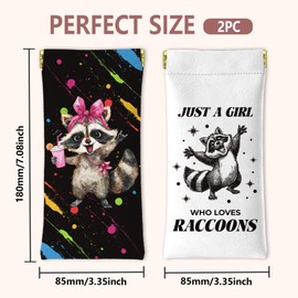 GLOBLELAND 2Pcs Cute Raccoon Soft Glasses Case for Adult Colorful Animals Travel PU Leather Glasses Bag Squeeze Top Eyeglass Case Portable Sunglasses Pouch for Men Women Watches Phones Makeup Brushes