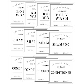 HVSWLY 12 etiquetas de baño para botellas, etiquetas minimalistas de organización de baño, etiquetas impermeables para botellas de champú, acondicionador y gel de ducha (blanco)