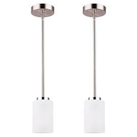 WYNEYET 2 Pack Pendant Light Fixtures, Adjustable Brushed Nickel Hanging Ceiling Lights with White Frosted Glass Shades, House Indoor Light for Kitchen Island Bedroom