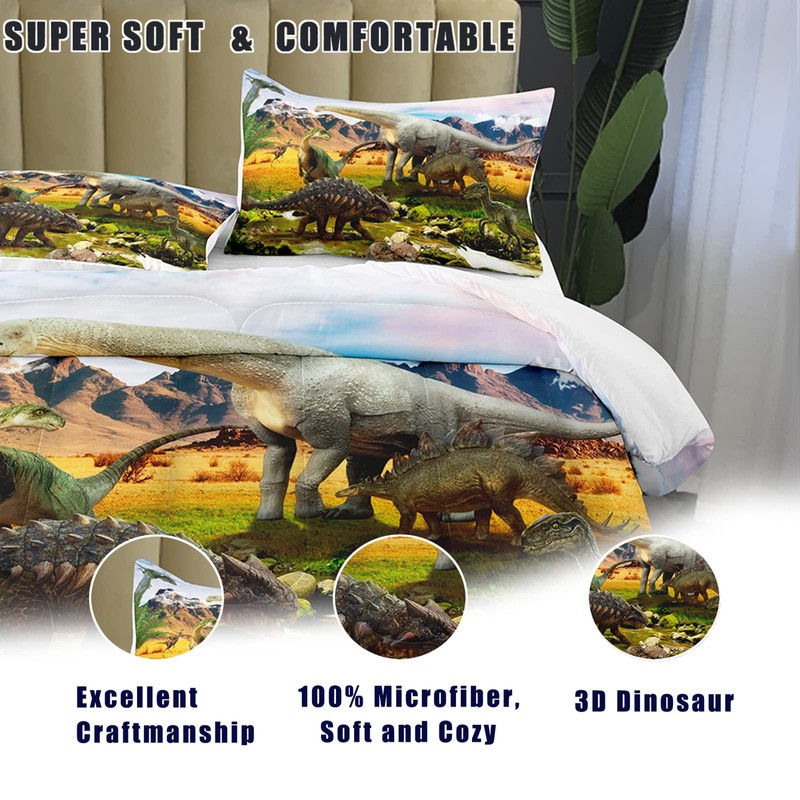 Bodhi Boys Kids Dinosaur Bedding Set - 3D Comforter, 2