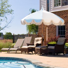 Funsite 6.5ft Pagoda Beach Umbrella with Fringe, UPF 50+ Boho Umbrellas with Carry Bag, Premium Wood Pole Foldable Tassel Umbrella for Outdoor Garden Lawn Pool Yard Table, Blue