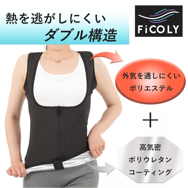 FiCOLY FSTW-1 Women's Sauna Suit, Vest, Sweat Sauna Suit, Washable,
