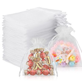 LEBEXY Organza Bags Gift Jewellery Bag [15 x 10 cm Pack of 100] | Small Organza Bags for Filling | Organza Bag Wedding Bag | Gift Bag Jewellery Sacks for Wedding Favours, White